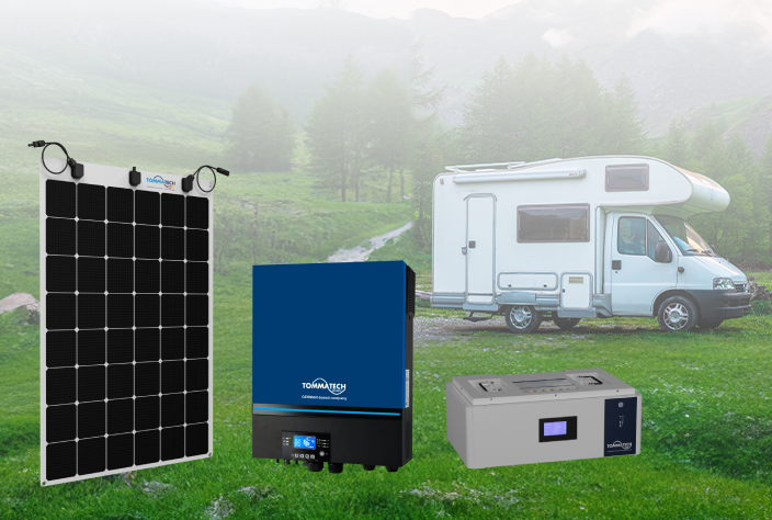 Flexible solar panels packages for caravan